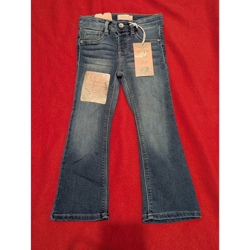 NEW Squeeze Toddler Girl's Size 4T Flare 5 pocket Blue Jeans Adjustable Waist